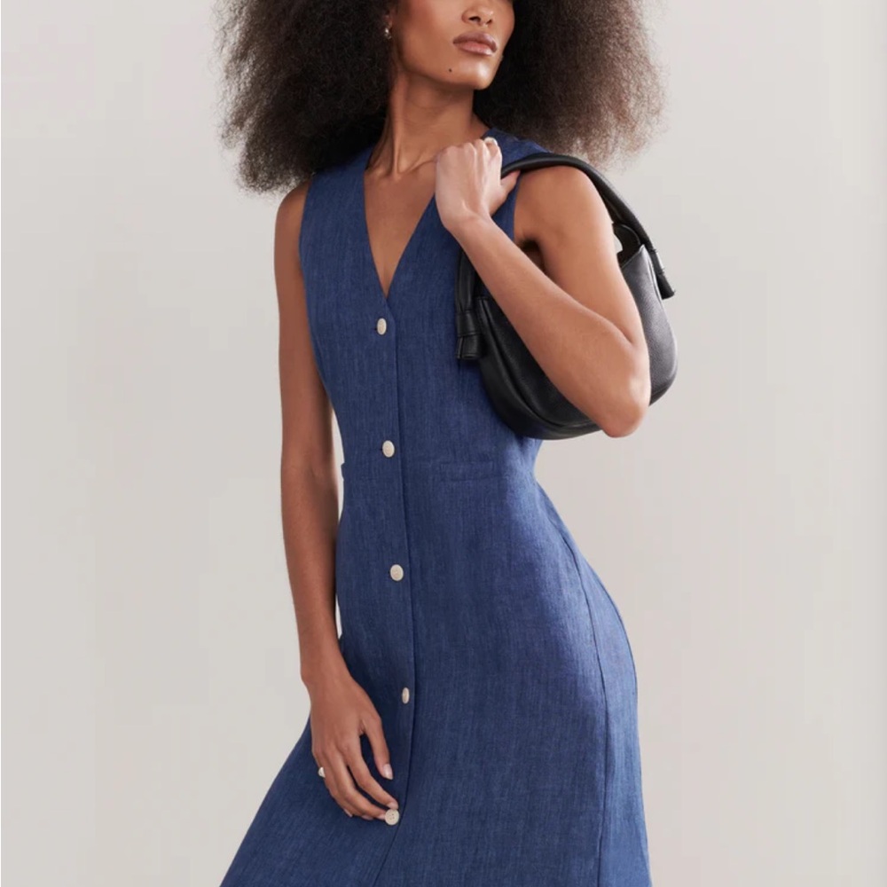 Jenni Kayne Callen Chambray Linen Button-Front Midi Dress